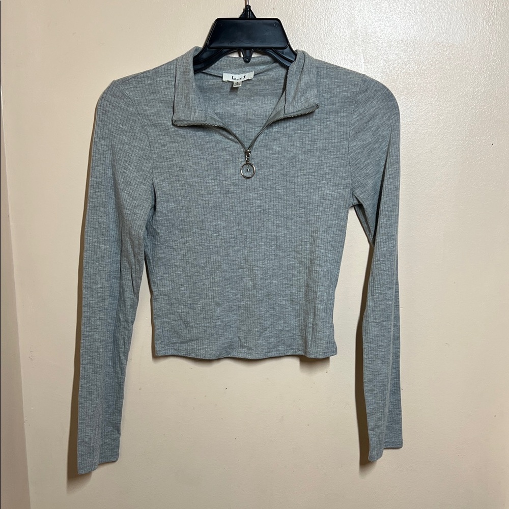 love J Ribbed Half-Zip Crop Top - Gray